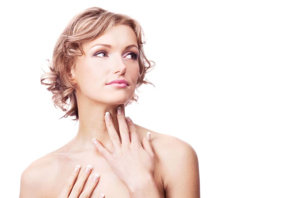 Girl with smooth skin on the neck and décolleté after the rejuvenation procedure